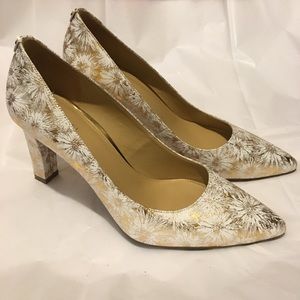 Michael Kors White & Gold Floral Leather Heels